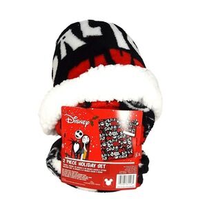Disney Nightmare Before Christmas 2 Piece Holiday Set‎ Throw Blanket & Santa Hat